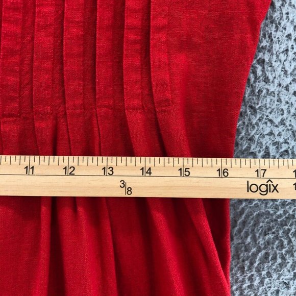 Vintage Robbie Bee Dress Womens 10 Red Linen Kaftan Midi Shirt Dress Button Up - Picture 8 of 10